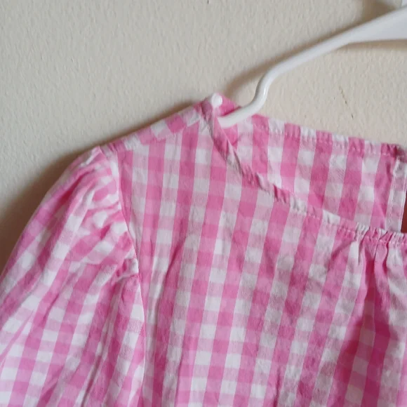 Fashion- Pink Gingham Elbow Sleeves with Wrap Waist Front/Side Tie Dress - Picture 5 of 11